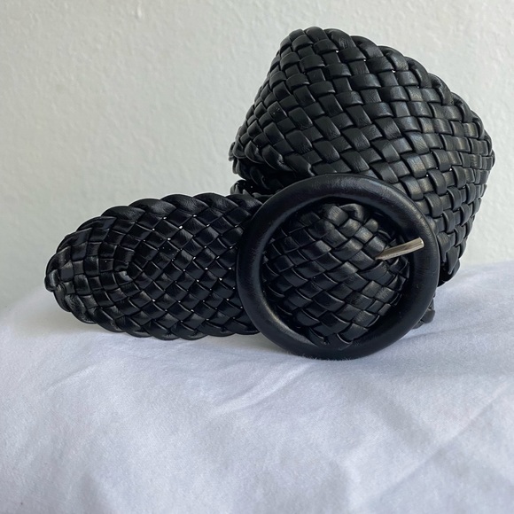 Vintage PVC Black Wide Braided  Belt Round Black Buckle 38” Woven Corset Belt - Picture 5 of 11